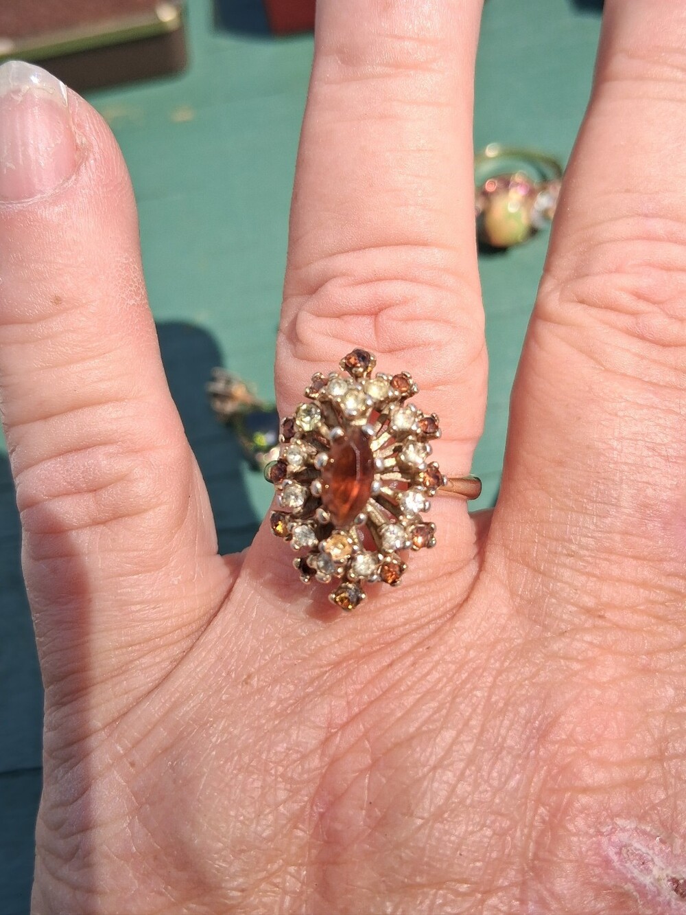 18Kt Vermeil Garnet and Diamond Cocktail Ring Size 7